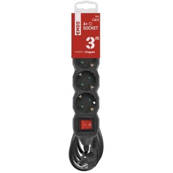 Emos Удлинитель PC1423R, 3м, 4x2P+PE, 3680W, PVC, с выключателем, защита от детей (PC1423R)