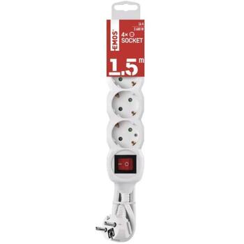 Emos Удлинитель P1421R, 1,5м, 4x2P+PE, 3680W, PVC, с выключателем, защита от детей (P1421R)