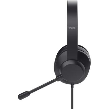Trust наушники 25462, 40 мм, 20 - 20000 Гц, USB Type-C/USB Type-A, микрофон с шумоподавлением, регулируемая дужка, черный (25462)