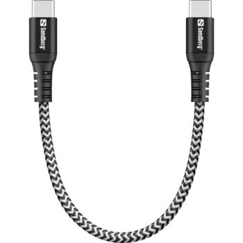 Sandberg USB-C kabelis 441-66, 0,2 m, 100 W, USB-C vīriešu, USB-C vīriešu, ātra uzlāde, Kevlar apvalks (441-66)
