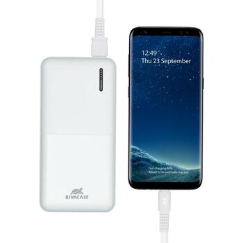 Rivacase Power Bank akumulators VA2572WHITE, 20000mAh, 20W, LiPo, QC 3.0, USB Type-C, 3x3A (VA2572WHITE)