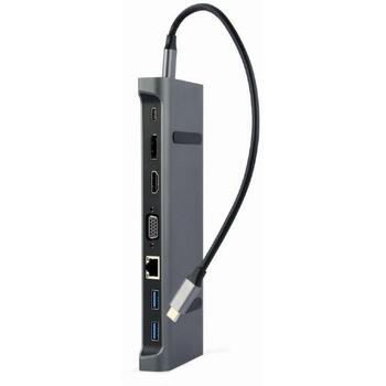 Gembird I/O adapteris USB-C uz HDMI/USB3/9IN1 A-CM-COMBO9-02 1 HDMI, 1 RJ45, 3 USB 3.1, 1 DisplayPort, 1 15pin D-sub (A-CM-COMBO9-02)