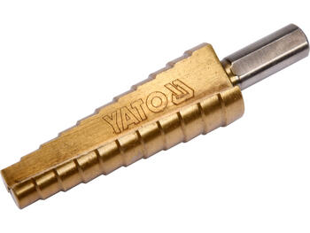 Yato ступенчатое сверло YT-44745, 10-20мм, HSS 4241, 11 ступеней, 75мм, 52мм, 4мм, покрытие нитридом титана, треугольный хвостовик (YT-44745)