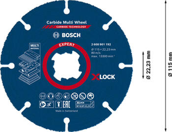 X-LOCK Carbide MultiWheel 115 x 1 mm, Mazām leņķa slīpmašīnām EXPERT CARBIDE MULTI WHEEL GRIEZĒJDISKS, 2608901192 BOSCH (2608901192)