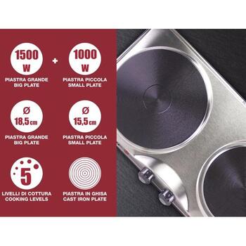 Beper Мини плита 90.825, 1000+1500 W, чугун/сталь, 5 уровней температуры, индикатор работы (90.825)
