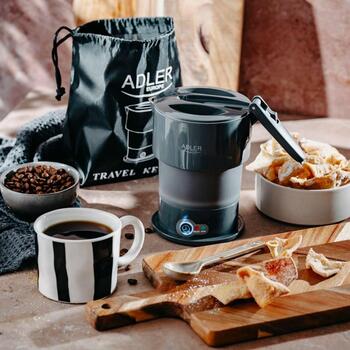 Adler Силиконовый дорожный чайник AD 1377g, 600 W, 0.6 L, Силикон, Серый, Складной, Автоотключение, Откидная крышка (AD 1377g)