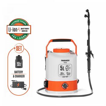 Akumulatora smidzinātājs SET DSA 5Li DAEWOO, 16V, 2,5Ah, 5l, 2,1l/min (DSA 5Li)
