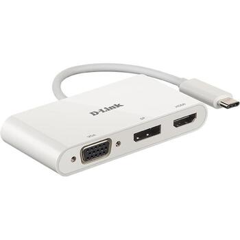 D-Link 3-в-1 USB-C на HDMI/VGA/DisplayPort адаптер DUB-V310, 11см, поддержка 4K, USB-C мужской разъем (DUB-V310)