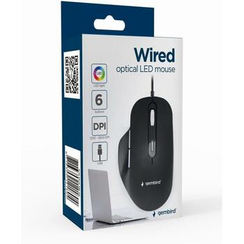 Gembird USB datorpele MUS-6B-02, 3600 DPI, 6 pogas, ergonomisks dizains, LED apgaismojums (MUS-6B-02)