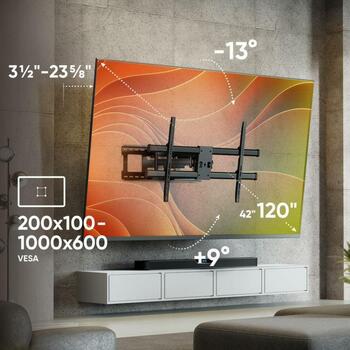 Onkron televizora stiprinājums M10-B, 106.7-3.05 m, 100 kg, VESA 200 x 100-1000 x 600, slīpums -13-9°, pagrieziens -45-45°, melns (M10-B)