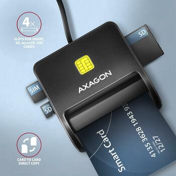 Axagon Считыватель смарт-карт CRE-SM3SD USB 2.0 1.3 м, microSD/microSDHC/microSDXC, SIM, черный (CRE-SM3SD)