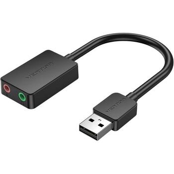 Vention USB 2-портовая внешняя звуковая карта CDYB0 0.15м, 2.1 канала, 16 бит, 3.5 мм, черная (CDYB0)
