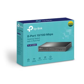 8-портовый настольный коммутатор 10/100Mbps с 4-портовым PoE, TP-Link, TL-SF1008LP, 8× 10/100 Mbps, 4× PoE, 41 W (TL-SF1008LP)