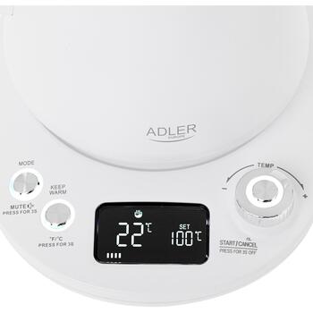 Adler Чайник AD 1349w, 1100 W, 1 L, Нержавеющая сталь, 360° поворотная база, LED дисплей, Контроль температуры (AD 1349w)