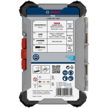Bosch PRO 2608521U83, 20 gab. triecienskrūvgrieža un urbjmašīnas uzgaļu komplekts, 25-55mm, PH2-PZ2, T15-T30, HEX-9, 5-8mm (2608521U83)