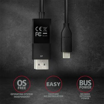 Axagon Видео кабель RVC-DPC 1.8m, USB Type-C, DisplayPort 1.2, 4096 x 2160, 60Hz, активный видеопреобразователь, HDCP 2.2 (RVC-DPC)