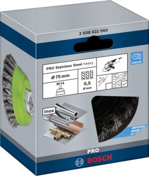 Metāla suka leņķa slīpmaš D 75 mm, 1 gab.,nerūs.tēr, Mazām leņķa slīpmašīnām PRO STAINLESS STEEL HEAVY STIEPĻU SUKA, 2608622060, BOSCH (2608622060)