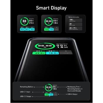 Anker Power Bank A1336011, 20000 мАч, 200 Вт, 2xUSB-C, 1xUSB-A, быстрая зарядка, дорожный чехол (A1336011)