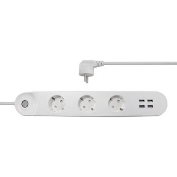 Denver Умная сетевой фильтр 118141100020, AC230V 16A, 3 розетки, 4 USB, 2,4 GHz Wi-Fi, голосовое управление (118141100020)
