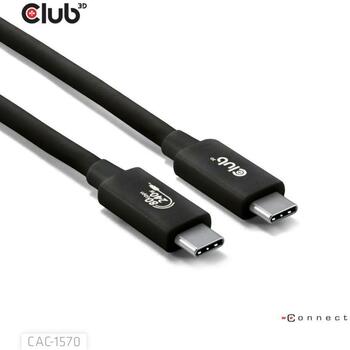 Club3D dokstacija CAC-1570 USB-C uz USB-C 1.2m melns, 80Gbps, 240W, 4K540Hz, 2 x USB4 Type-C® Male (CAC-1570)