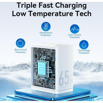 Vention зарядное устройство FERB0-EU 65W PD быстрая зарядка, 3 устройства, 2 USB-C, 1 USB-A, черный, GaN технология (FERB0-EU)