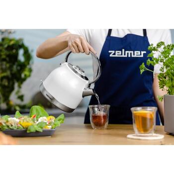 Zelmer ZCK7940 71505555P, 1,5 л, 2200 Вт, нержавеющая сталь, белый, 360° подставка, Strix, автоотключение (71505555P)