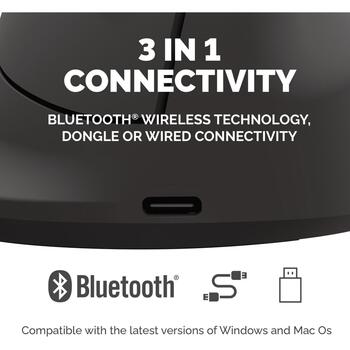 Fellowes Breyta Plus+ 100143582, vertikālā bezvadu pele, 2400 DPI, Bluetooth + USB Type-C, labročiem, ergonomiska, klusa (100143582)