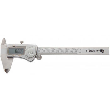 Hogert HT4M274 цифровой штангенциркуль, 0-150мм, ±0,01мм, IP54, нержавеющая сталь, DIN 862 (HT4M274)