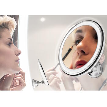 Super ērts LED apgaismojuma Make-Up spogulis ar galda statīvu un sienas fiksāciju 20 cm ar 2×AAA barošanu Balts AD2168 Adler (AD 2168)