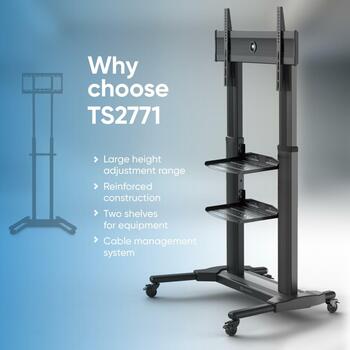 Onkron televizora statīvs TS2771-B, 40-80 collu, maksimālā slodze 65.5 kg, VESA 200x200-700x400 mm, 2 plaukti, melns (TS2771-B)