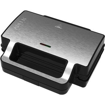 Adler Sviestmaižu tosteris AD 3073, 1000 W, 2 plāksnes, nerūsējošais tērauds/melns, vertikāla uzglabāšana, neslīdošas kājiņas (AD 3073)
