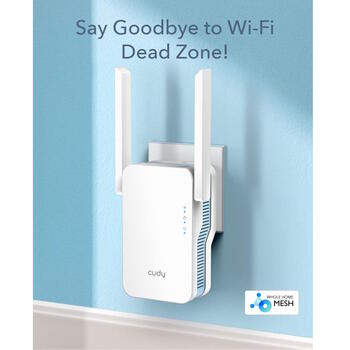 Cudy RE1200 WiFi Mesh репитер, AC1200, 867+300 Мбит/с, 1×10/100 Мбит/с, WPA3, WPS, режим AP, белый (RE1200)