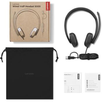 Lenovo проводная VoIP гарнитура 5000 4XD1R88995, 32Ω, 20-20kHz, -40dB, USB Type-A, USB Type-C, сертифицирована Microsoft Teams (4XD1R88995)