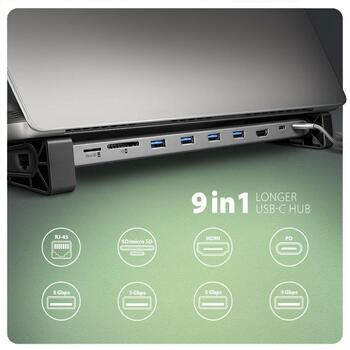 Axagon док-станция HMC-10HLS, USB 5Gbps, 4x USB-A, HDMI 4K/60Hz, RJ-45, SD/microSD, PD 100W (HMC-10HLS)