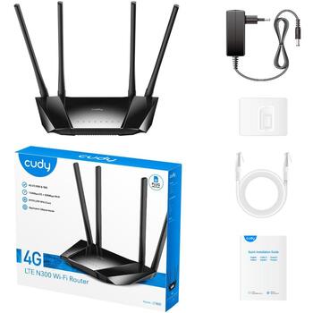 Cudy maršrutētājs LT400 N300 4G LTE SIM LT400_EU, 300Mbps, 4 x augsts pastiprinājums, 4G/Dinamisks IP/Stat. IP/PPPoE (LT400_EU)
