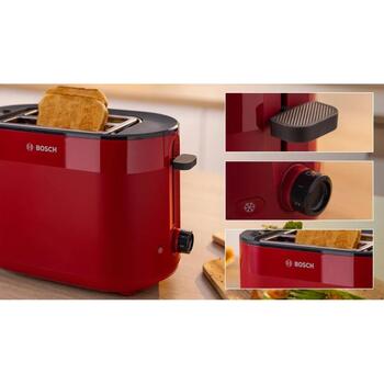 Bosch Tosteris MyMoment TAT2M124, 950 W, 2, sarkana, plastmasa, atkausēšanas funkcija, automātiskā izslēgšanās (TAT2M124)