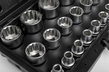 Muciņu komplekts 1/2″, HOGERT HT4R085, 21 gab. CrV tērauds, satīna hromēts, 8-36 mm (HT4R085)