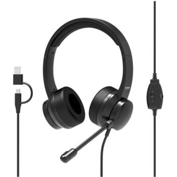 Port Connect austiņas 901605, USB-A, 32 Ohm, 20-20k Hz, 40 mm, stereo, mikrofons, omni, trokšņu slāpēšana, melnas (901605)