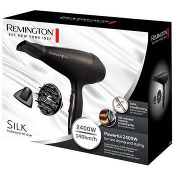 Remington Silk AC9095 фен для волос, 2400 Вт, 140 км/ч, 3 темп., 2 скор., ионизация, Turbo Boost, Cold Shot, 3 м шнур, черный (AC9095)