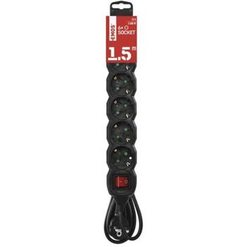 Emos Удлинитель PC1621R, 1,5м, 6x2P+PE, 3680W, PVC, с выключателем, защита от детей (PC1621R)
