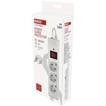 Emos Pārsprieguma aizsargs P54213, 1,5 m, 3x2P+PE, 2300 W, 10 A, bērnu aizsardzība, slēdzis ar apgaismojumu (P54213)