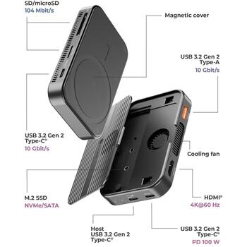 Raidsonic Travel Dock 7-in-1 M.2 SSD IB-DK4071M-CU31, USB-C 3.2 Gen 2, HDMI, dokstacija (IB-DK4071M-CU31)