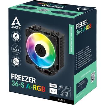Arctic Freezer 36-S A-RGB procesora dzesētājs ACFRE00198A, 120mm, 600-3000 RPM, FDB, 4 siltuma caurules, 12 LED, melns (ACFRE00198A)