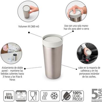 Brabantia Make & Take термокружка 228704, 0,36 л, светло-серая, нержавеющая сталь, 100% герметичная (228704)