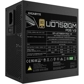 Gigabyte Datora barošanas bloks UD750GM PG5 V2, 750W, 100-240V, 80 PLUS Gold, pilnībā modulārs, 120mm ventilators (GP-UD750GM PG5 V2)