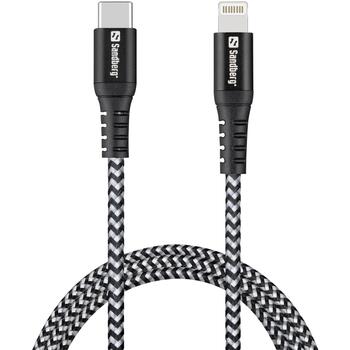 Sandberg USB kabelis 441-55, 1m, 60W, 3A, 480 Mb/s, USB Type-C uz Lightning, melna un balta krāsa, izturīgi savienotāji (441-55)