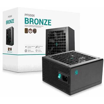 Deepcool barošanas bloks R-PF550X-HD0B-JGEU, 550W, ATX, 80 PLUS Bronza, aktīvā PFC, 1x12cm ventilators, nemodulārais (R-PF550X-HD0B-JGEU)