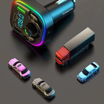 Manta FM модулятор TFM102 STREAM, QC3.0 USB, USB-C PD 20W, Bluetooth 5.0, MicroSD слот, 7 типов фоновой подсветки (TFM102 STREAM)