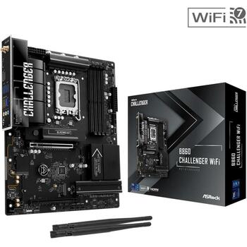 Asrock Mātesplate B860 CHALLENGER WIFI, DDR5-SDRAM, 256 GB, 4 DIMM, PCIe 5.0, 2.5 Gb/s LAN, Wi-Fi 7, 8 USB 2.0, 1 HDMI (B860 CHALLENGER WIFI)