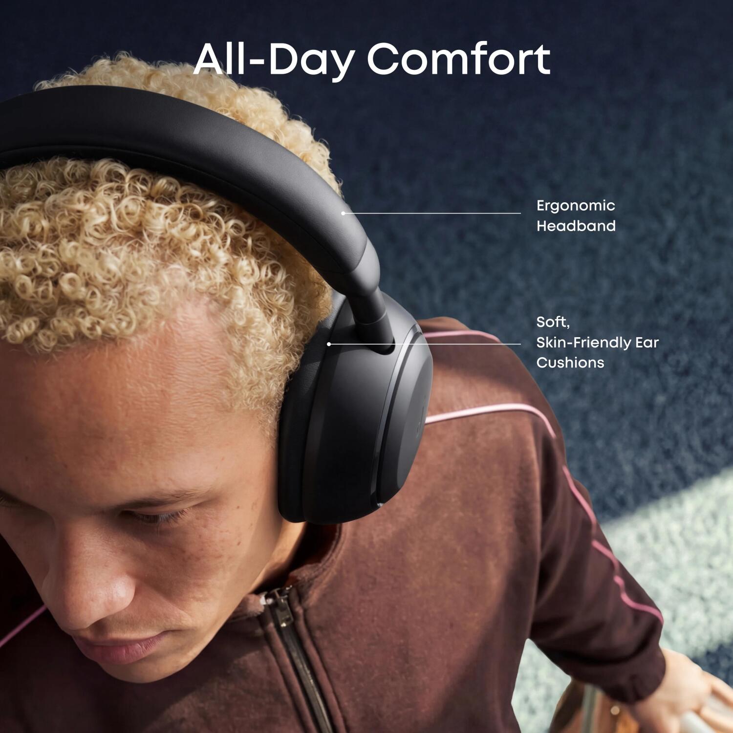 Anker Soundcore austiņas Space 2 D1402G11, 40mm, 50-70h, virs auss, mikrofons, trokšņu slāpēšana, bezvadu, Jet Black (D1402G11)